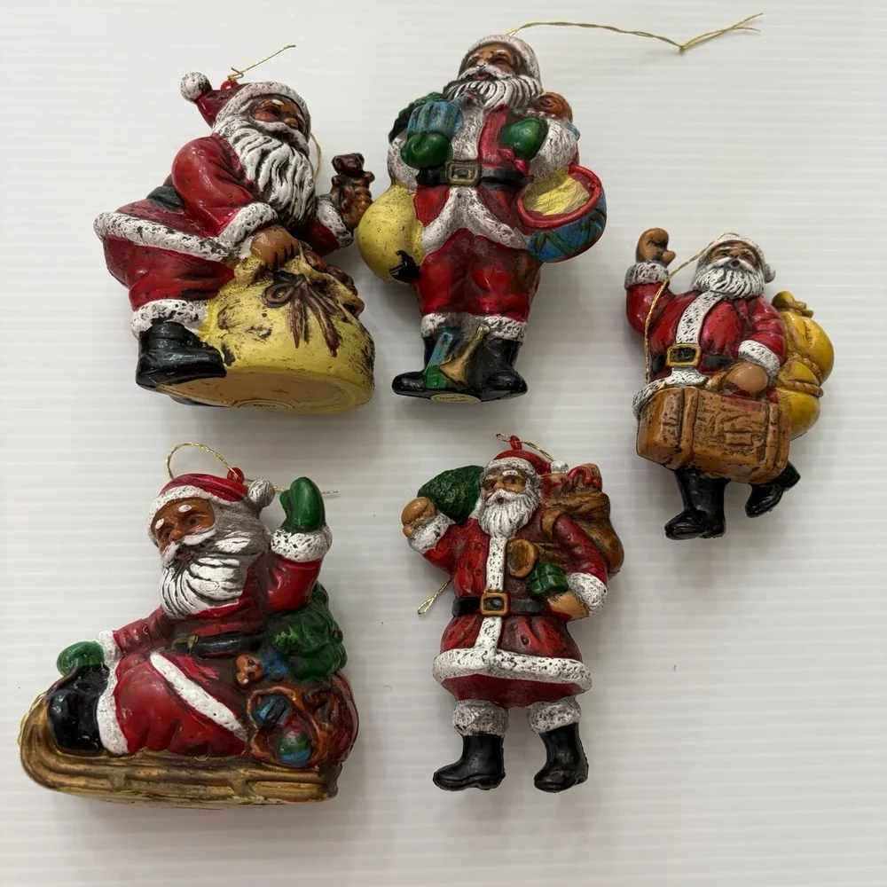 Lot If 5 Vintage Plastic Santa Claus Christmas Ornaments Holiday Tree Decoration